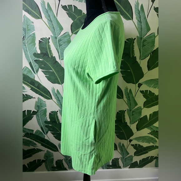 Dotti Bright Green Ribbed Short Sleeve Mini Dress Size M - Picture 2 of 5